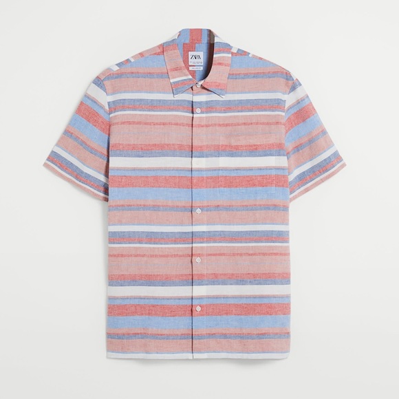 Zara Other - NWT. Zara Man Pink/Blue Viscose/Linen Blend Striped Shirt. Size M.